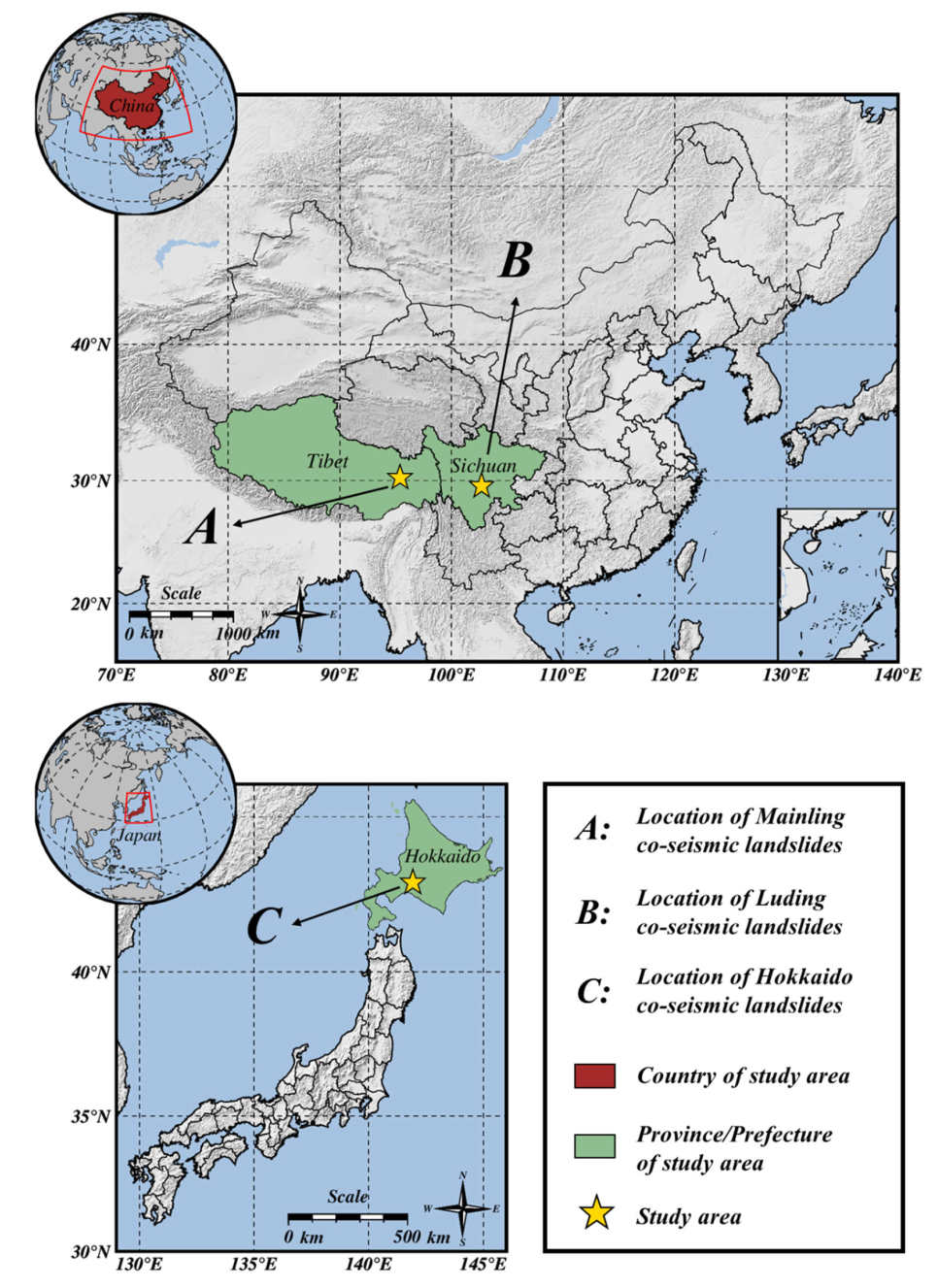 PlanetScope tri-temporal composites with mapped co-seismic landslides